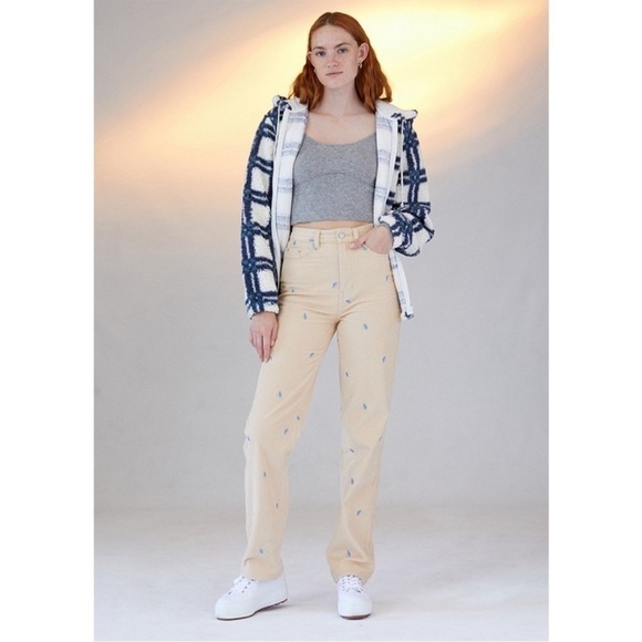 Pacsun Micro Embroidered Mushroom Boyfriend Corduroy Jeans Women's Size 26 - Picture 1 of 7